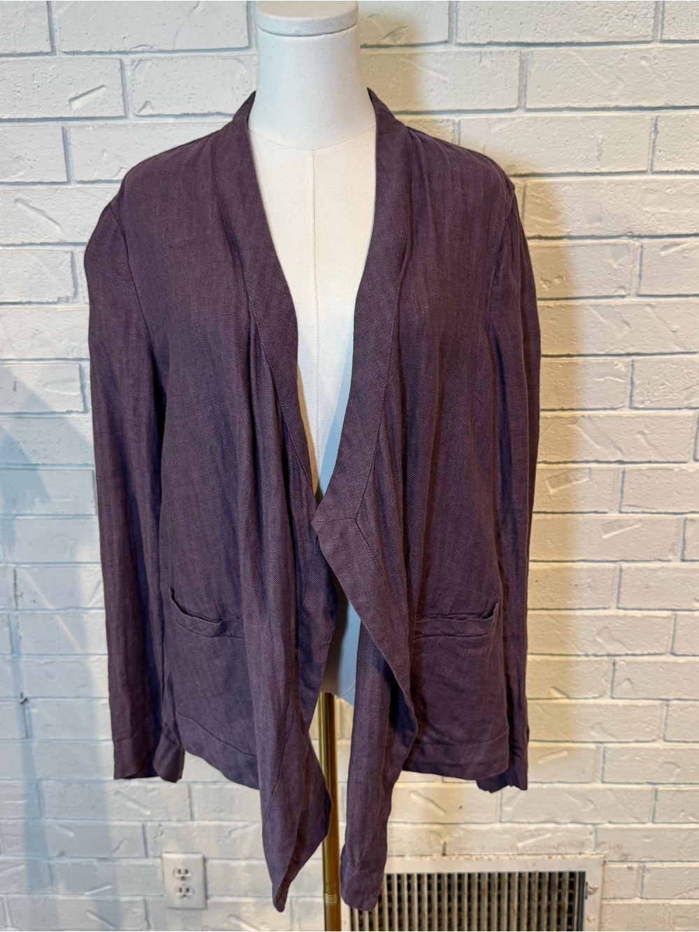 Coldwater Creek 100% Linen Purple Draped Open Front Jacket Womens M